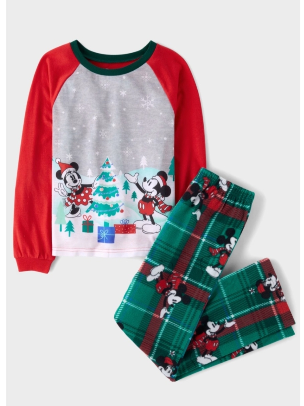 Disney Mickey & Minnie Holiday Pajama Set - Red, Green & Gray